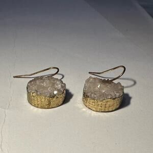 Druzy Stone Dangle Drop Earrings Round Circle Modern Contemorary Costume Jewelry